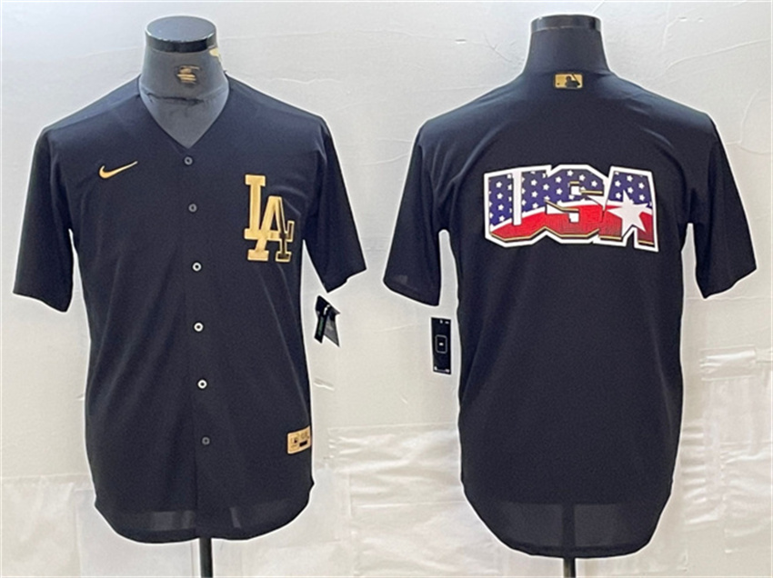 Men's Black Los Angeles Dodgers Team Big Logo Cool Base Stitched Baseball Jersey